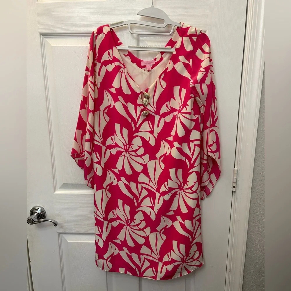 ! Lilly Pulitzer silk Genevieve Dress "Daiquiri Pin Wishing you were Here …